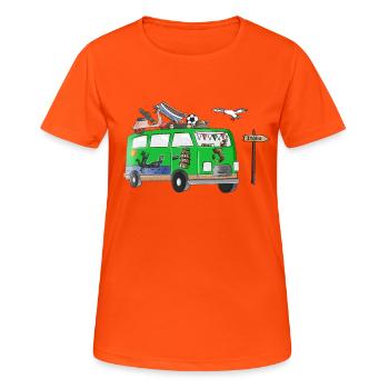 Italien Camper Motiv Vanlife Camping Urlaub - Frauen T-Shirt atmungsaktiv - Neonorange - Vorne - AI Model Female 172 dark (172cm)