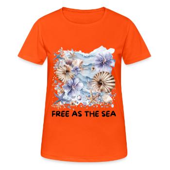 Watercolor Shells & Starfish Coastal Flowers Design - Women's Breathable T-Shirt - neon orange - Front - AI Model Female 172 dark (172cm)