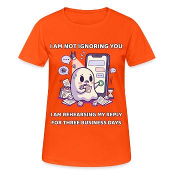 Je répète ma réponse pendant trois jours ouvrés - T-shirt respirant Femme - orange néon - Devant - AI Model Female 172 dark (172cm)