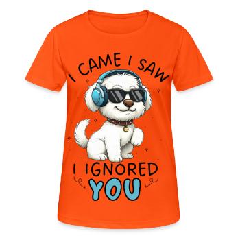 Maltais de dessin animé Je suis venu Je t’ai vu Je t’ai ignoré - T-shirt respirant Femme - orange néon - Devant - AI Model Female 172 dark (172cm)