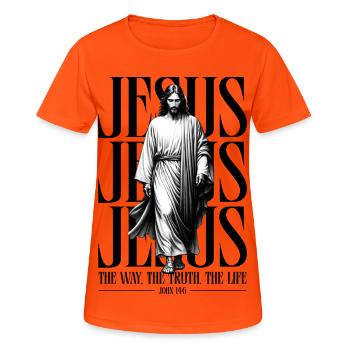 Jesus Walking Black & White Art - Women's Breathable T-Shirt - neon orange - Front - AI Model Female 172 dark (172cm)