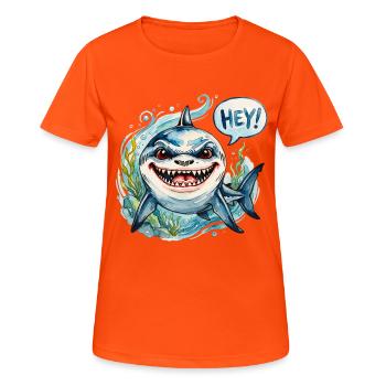 Le requin coquin dit bonjour en aquarelle - T-shirt respirant Femme - orange néon - Devant - AI Model Female 172 dark (172cm)