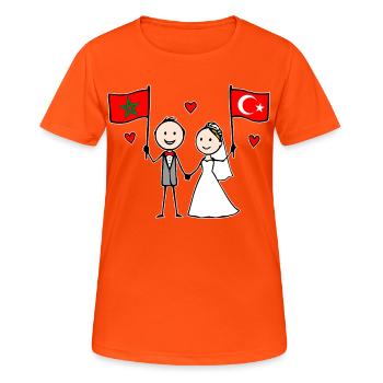 Couple de mariage Maroc Drapeau de la Turquie - T-shirt respirant Femme - orange néon - Devant - AI Model Female 172 dark (172cm)