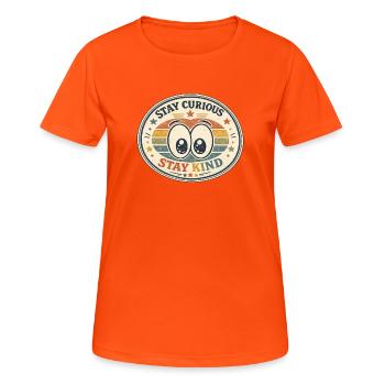 Reste curieux Reste gentil arc-en-ciel - T-shirt respirant Femme - orange néon - Devant - AI Model Female 172 dark (172cm)
