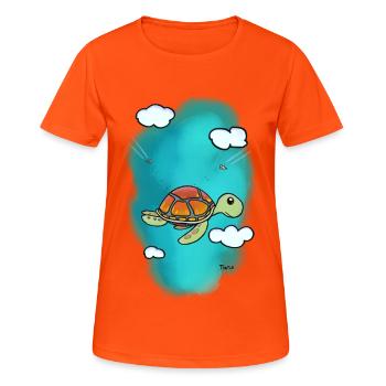 Tortue volante dans le ciel - T-shirt respirant Femme - orange néon - Devant - AI Model Female 172 dark (172cm)