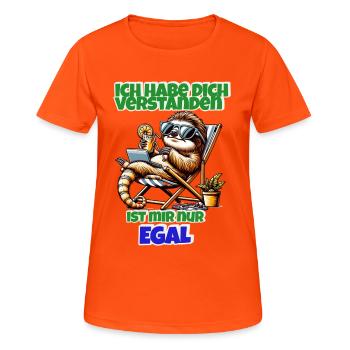 Faultier Shirt – Ist mir nur egal - Frauen T-Shirt atmungsaktiv - Neonorange - Vorne - AI Model Female 172 dark (172cm)