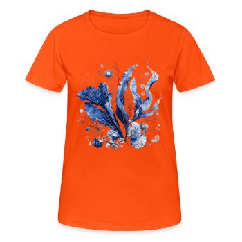 Herbier cyanotype abyssal - T-shirt respirant Femme - orange néon - Devant - AI Model Female 172 dark (172cm)