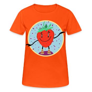 Dessin animé dansant à la fraise joyeuse - T-shirt respirant Femme - orange néon - Devant - AI Model Female 172 dark (172cm)