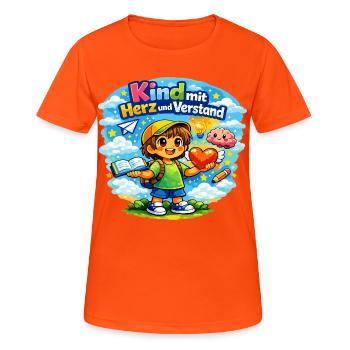 Kind mit Herz und Verstand - Frauen T-Shirt atmungsaktiv - Neonorange - Vorne - AI Model Female 172 dark (172cm)