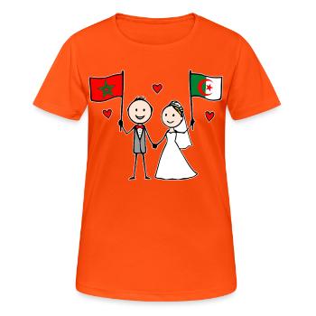Wedding Couple Morocco Algeria Flag - Women's Breathable T-Shirt - neon orange - Front - AI Model Female 172 dark (172cm)