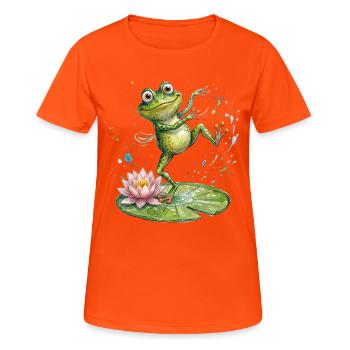 Grenouille dansante sur le nénuphar - T-shirt respirant Femme - orange néon - Devant - AI Model Female 172 dark (172cm)
