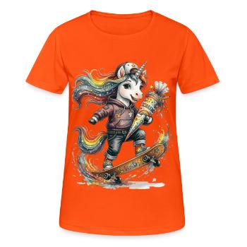 Skater unicorn for school enrollment for schoolchild - Women's Breathable T-Shirt - neon orange - Front - AI Model Female 172 dark (172cm)
