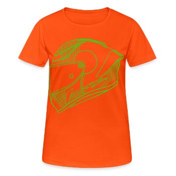 Neon Grün Helm - Visier  - Frauen T-Shirt atmungsaktiv - Neonorange - Vorne - AI Model Female 172 dark (172cm)