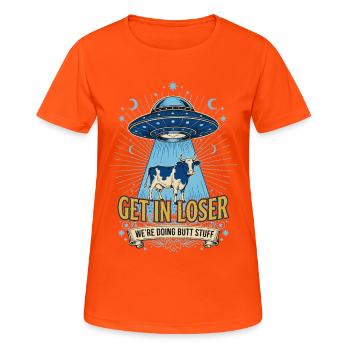 Funny Meme Get In Loser Were Doing Butt - Women's Breathable T-Shirt - neon orange - Front - AI Model Female 172 dark (172cm)