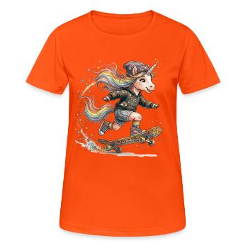 Licorne patineuse avec crinière arc-en-ciel - T-shirt respirant Femme - orange néon - Devant - AI Model Female 172 dark (172cm)
