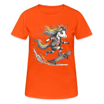 Skater Unicorn Skate & Shine - Women's Breathable T-Shirt - neon orange - Front - AI Model Female 172 dark (172cm)