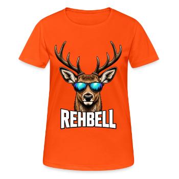 Rehbell Hirsch Sonnenbrille Reh Rebel - Frauen T-Shirt atmungsaktiv - Neonorange - Vorne - AI Model Female 172 dark (172cm)