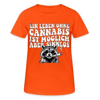 Lustiges Cannabis Waschbär Design - Frauen T-Shirt atmungsaktiv - Neonorange - Vorne - AI Model Female 172 dark (172cm)