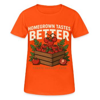 Équipe de récolte de tomates cultivée à domicile - T-shirt respirant Femme - orange néon - Devant - AI Model Female 172 dark (172cm)