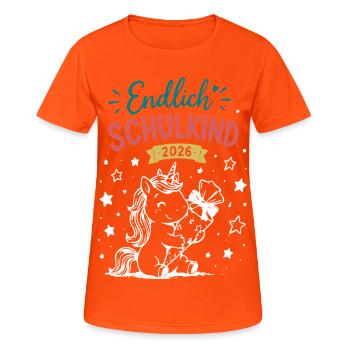 Endlich Schulkind 2026 - Frauen T-Shirt atmungsaktiv - Neonorange - Vorne - AI Model Female 172 dark (172cm)