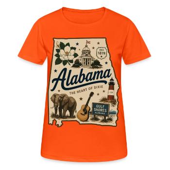 Vintage-Alabama State Pride Illustrated-Aufkleber - Frauen T-Shirt atmungsaktiv - Neonorange - Vorne - AI Model Female 172 dark (172cm)