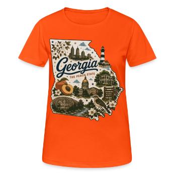 Georgia Peach State Vintage-Kartenaufkleber - Frauen T-Shirt atmungsaktiv - Neonorange - Vorne - AI Model Female 172 dark (172cm)