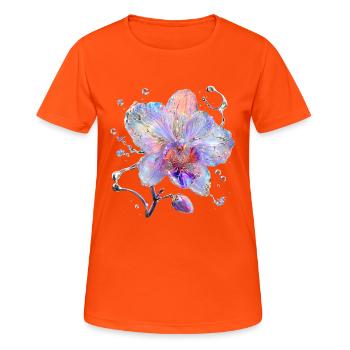 Irisierende Orchidee in Wassersplittern - Frauen T-Shirt atmungsaktiv - Neonorange - Vorne - AI Model Female 172 dark (172cm)