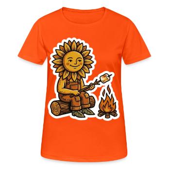 Sonnenblume Lagerfeuer Marshmallow - Frauen T-Shirt atmungsaktiv - Neonorange - Vorne - AI Model Female 172 dark (172cm)