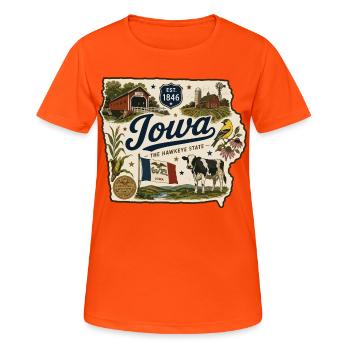 Iowa Hawkeye State Vintage Farm Aufkleber - Frauen T-Shirt atmungsaktiv - Neonorange - Vorne - AI Model Female 172 dark (172cm)