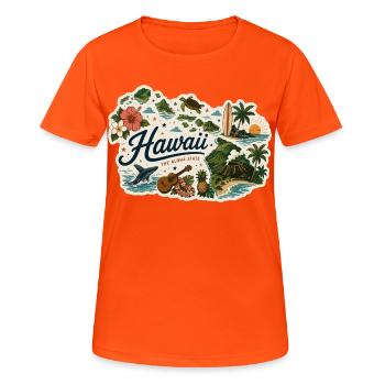 Vintage Hawaii Aloha State Reiseaufkleber - Frauen T-Shirt atmungsaktiv - Neonorange - Vorne - AI Model Female 172 dark (172cm)