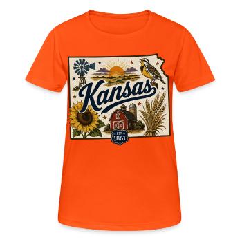 Kansas Sunflower State Vintage Reiseaufkleber - Frauen T-Shirt atmungsaktiv - Neonorange - Vorne - AI Model Female 172 dark (172cm)