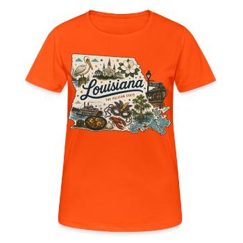 Louisiana Pelican State Vintage Reiseaufkleber - Frauen T-Shirt atmungsaktiv - Neonorange - Vorne - AI Model Female 172 dark (172cm)