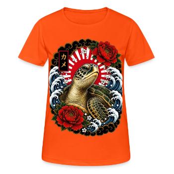 Schildkröte im japanischen Irezumi Stil - Frauen T-Shirt atmungsaktiv - Neonorange - Vorne - AI Model Female 172 dark (172cm)