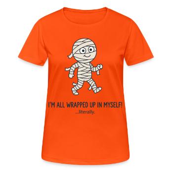 Wrapped Mummy: Ganz eingepackt - Frauen T-Shirt atmungsaktiv - Neonorange - Vorne - AI Model Female 172 dark (172cm)