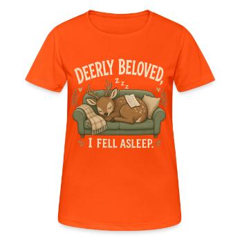 Hirschgeliebter Ich bin eingeschlafen Lustiger schlafender Hirsch M - Frauen T-Shirt atmungsaktiv - Neonorange - Vorne - AI Model Female 172 dark (172cm)