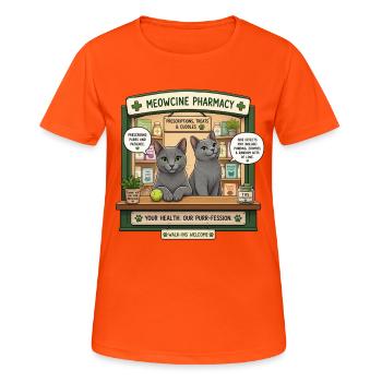 Meowcine Pharmacy Niedliche russische Blaukatzen - Frauen T-Shirt atmungsaktiv - Neonorange - Vorne - AI Model Female 172 dark (172cm)