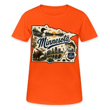 Minnesota Land of 10.000 Lakes Vintage-Aufkleber - Frauen T-Shirt atmungsaktiv - Neonorange - Vorne - AI Model Female 172 dark (172cm)