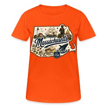 Massachusetts Vintage State Pride Aufkleber - Frauen T-Shirt atmungsaktiv - Neonorange - Vorne - AI Model Female 172 dark (172cm)