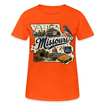 Missouri Show Me State Vintage-Reiseaufkleber - Frauen T-Shirt atmungsaktiv - Neonorange - Vorne - AI Model Female 172 dark (172cm)