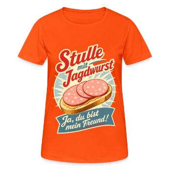 Stulle mit Jagdwurst - Frauen T-Shirt atmungsaktiv - Neonorange - Vorne - AI Model Female 172 dark (172cm)