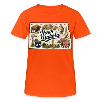 Autocollant vintage de l’État du Peace Garden du Dakota du Nord - T-shirt respirant Femme - orange néon - Devant - AI Model Female 172 dark (172cm)