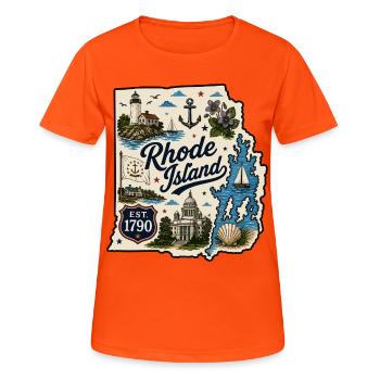 Rhode Island Ocean State Vintage-Aufkleber - Frauen T-Shirt atmungsaktiv - Neonorange - Vorne - AI Model Female 172 dark (172cm)