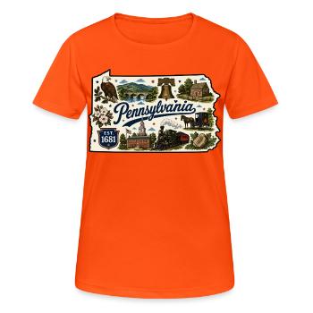 Pennsylvania Keystone State Vintage-Aufkleber - Frauen T-Shirt atmungsaktiv - Neonorange - Vorne - AI Model Female 172 dark (172cm)