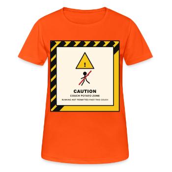 Vorsicht Couch-Potato Zone - Frauen T-Shirt atmungsaktiv - Neonorange - Vorne - AI Model Female 172 dark (172cm)