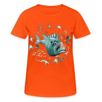 Fish Abyssal Monster in der Tiefseezone - Frauen T-Shirt atmungsaktiv - Neonorange - Vorne - AI Model Female 172 dark (172cm)