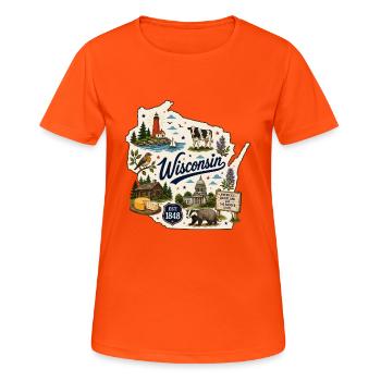 Wisconsin Dairyland State Vintage-Aufkleber - Frauen T-Shirt atmungsaktiv - Neonorange - Vorne - AI Model Female 172 dark (172cm)