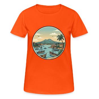 Neapel, Italien, Vesuv-Bucht-Aufkleber - Frauen T-Shirt atmungsaktiv - Neonorange - Vorne - AI Model Female 172 dark (172cm)