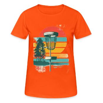 Retro Fairway Disc Golf Starter Set Gift Idea - Women's Breathable T-Shirt - neon orange - Front - AI Model Female 172 dark (172cm)