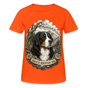 Style Bernese Mountain Dog Vintage avec un paysage montagneux - T-shirt respirant Femme - orange néon - Devant - AI Model Female 172 dark (172cm)