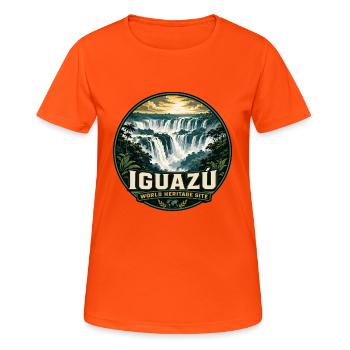 Iguazu Falls Argentina Brasilien Vintage-Abzeichen - Frauen T-Shirt atmungsaktiv - Neonorange - Vorne - AI Model Female 172 dark (172cm)